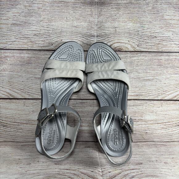 CROCS Sandals Womens Size 6 Leigh II Ankle Strap Platform Wedge Heel Gray - Picture 11 of 11